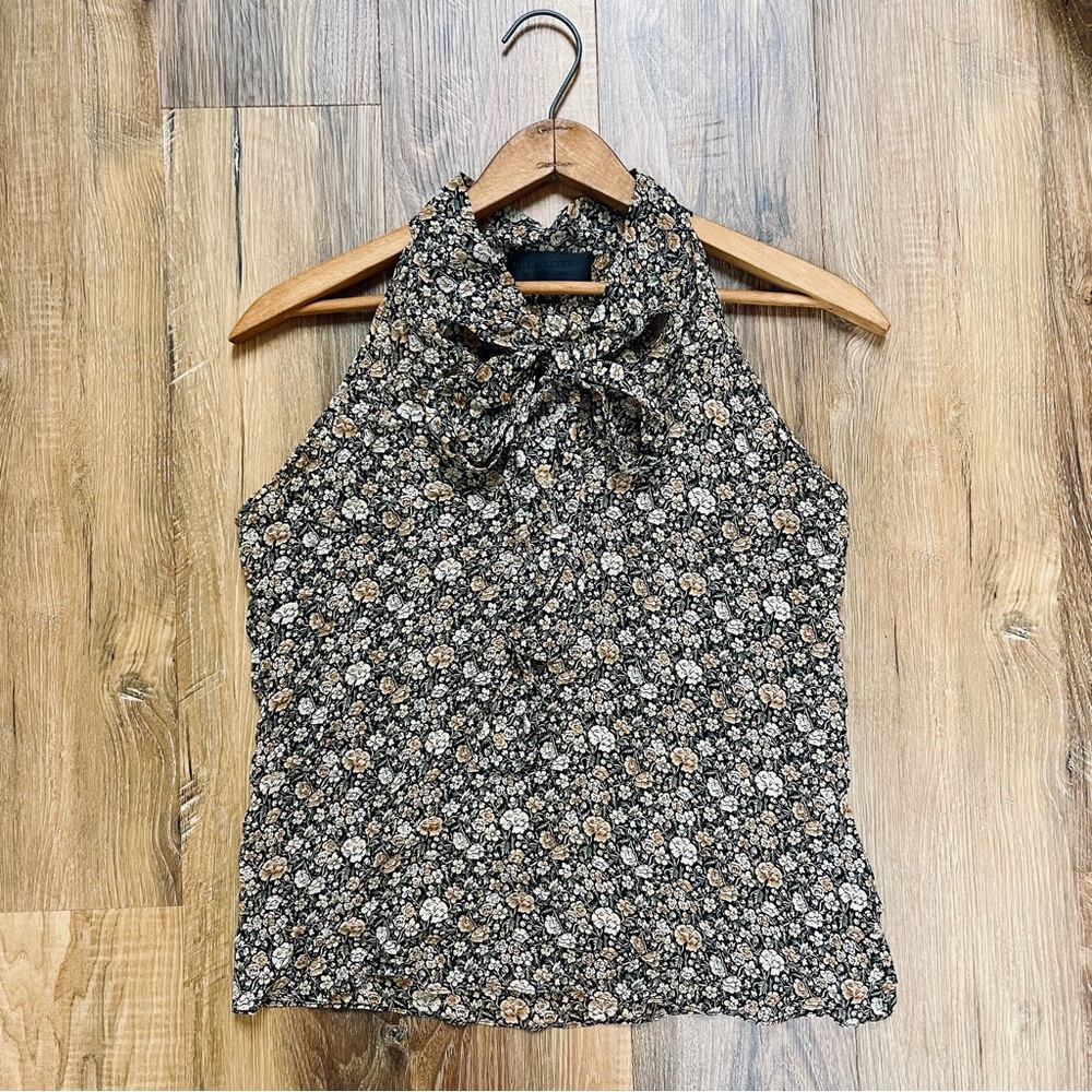 Nili Lotan tie neck 100% silk floral sleeveless blouse - Size 0 / XS-Small